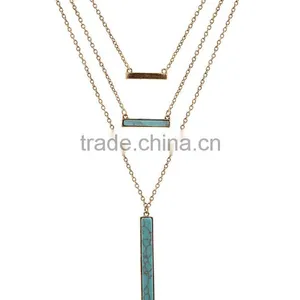 Elegant Turquoise Material Multilevel Silver Necklace thumbnail-2