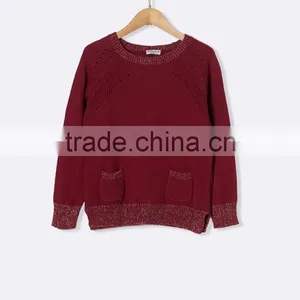 High Quality Patch Pocket Mock Button Girl's Patterned Knit Sweater (BKNB33) thumbnail-1