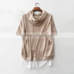 Wholesale Custom 80 Cotton 20 Polyester Women Pullover Short Sleeve Hoody thumbnail-2