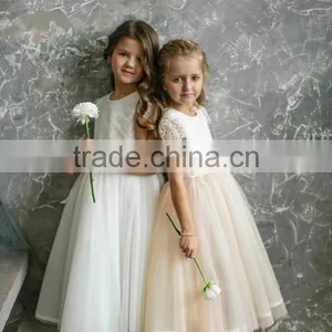 White Tulle Lace Cap Sleeve Kids Clothing Wholesale Flower Girl Dress Bridesmaid Robes thumbnail-1