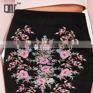Side Zipped Embroidered Black Suede Stretchy Tight Mini Pencil Skirt thumbnail-6
