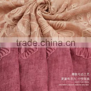 New Fashion Custom Embroidery Flower Plain Dyed Linon Viscose Hijab Scarf thumbnail-4