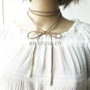 Fashion Chocker Long Suede Fabric Necklaces Choker Necklace With Metal thumbnail-4