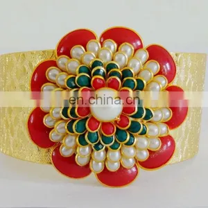 Indian Traditional Pachhi Jewelry -South Indian Pachi Cuff Bracelet-handmade Beaded Pearl Cuff Bracelet-Wholesale Bracelet thumbnail-1