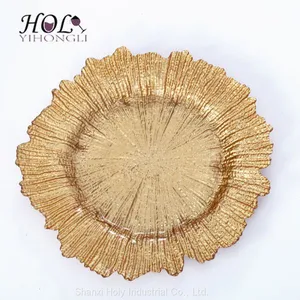 Elegant Gold Dinner Charger Plates Factory Wholesale 13inch Glass Plates for Decoration or Wedding thumbnail-1