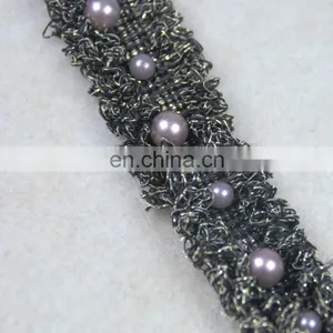 Fashion Black Embroidery Lurex Beaded Pearl Lace Trim Designs thumbnail-6