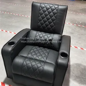 Black Leather Power Recliner Single Chair,home Theater Seating With Cupholder thumbnail-3