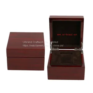 Top Sell Dark Red Wooden Paper Watch Box Luxury Glossy Painted Wooden Men Watch Gift Box With the Factory Price thumbnail-1