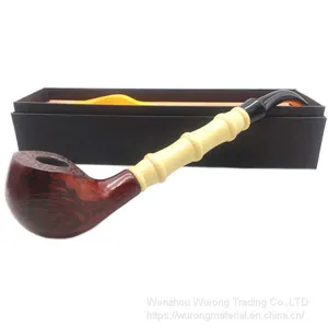 245mm Length Wooden Resin Medium Tobacco Pipe With Small Color Mixture-head and Bamboo Joint Tube for Smoking thumbnail-5