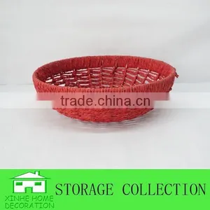 Handmade Round Red Paper Rope Decorative Basket thumbnail-3