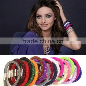 Cheap Promotion!!! 2016 Hot Sale Mesh Stardust Bracelets With Crystal Filled Magnetic Clasp Charm Bangles! thumbnail-6
