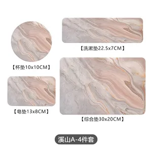 Bathroom Accessories Highly Absorbent Quick Dry Marble Diatomite Stone Bath Mat Set thumbnail-4
