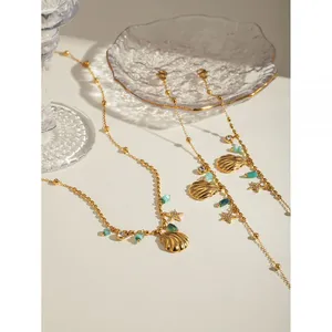 Custom Green Rhinestone Stainless Steel Necklace - 18K Gold Plated Brass Jewelry thumbnail-5