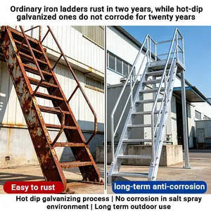 Industrial Galvanized Steel Cage Ladder Anti Slip Vertical Climbing Ladder for Tank Maintenance thumbnail-1