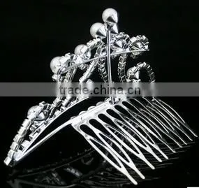 Crystal Bridal Wedding Crown With Pearl Hair Comb Tiaras, Fashion Wedding Crown thumbnail-4