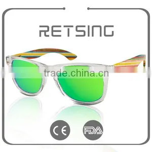 Popular Style Sunglass Wood Temple Sun Glasses With Transparent Plastic Frame thumbnail-3