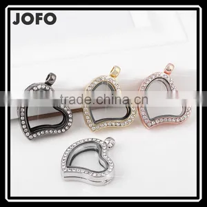 Crystal Rhinestone Heart Shaped Floating Charm Locket Pendant Without Chain thumbnail-1