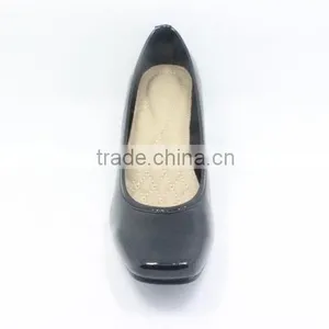 Classic Patent PU Leather Square Toe Women Wedges Shoes Guangzhou Shoes Factory thumbnail-2