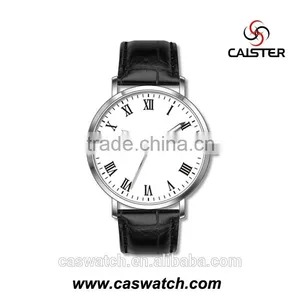 Classic Design Slim Case Leather Watch, Ultra-thin Rose Gold Plated Men's Watch Watch, Roman Numerals Stainless Steel Watch thumbnail-2