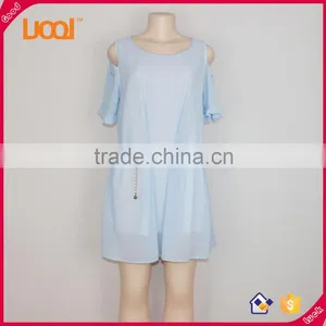 New Fashion Short Sleeve Women Sexy Blue Chiffon Dress Casual Dress 2016 thumbnail-1