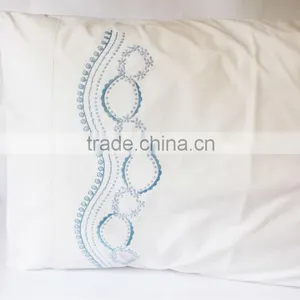 Plain Cotton Flower Embroidered Hemstitched Pillow Cases thumbnail-1