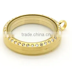 Hot Sale 316L Gold With Rhinestones Floating Lockets 30mm Stainless Steel Magnetic Floating Lockets thumbnail-4