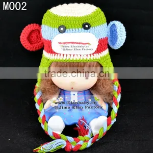 Fashion Earflap Animated Crochet Kids Winter Hats With Braid thumbnail-4