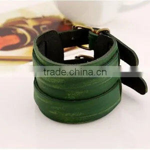 Top Quality Men's Biker Simple Stainless Steel Black Leather Bracelet thumbnail-4