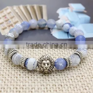 2016 Handmade Manufacturer of High Quality Lion Silver Charms Natural Stone Bead Stretch Bracelet thumbnail-6