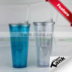 Clear Reusable Plastic Straw Cup With Lid Fruit Infuser thumbnail-1