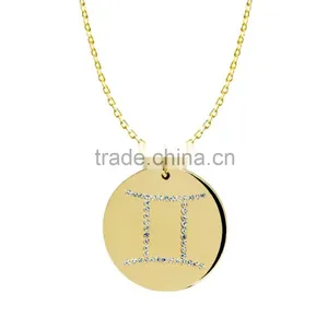 925 Silver/Brass Pandents Rose Gold/Yellow/Silver Plated With Genuine Crystal Customize Design 'Horoscope' for 'Gemini' thumbnail-2