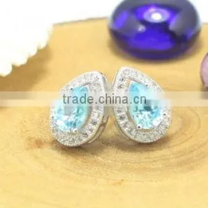 2013 Best Selling Spring Collection 925 Sterling Silver Earrings With Skyblue cz Centers for Trendy Woman and Girls thumbnail-1