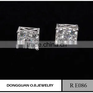 Fashion Micro Pave Sterling Silver Zirconia Square Stud Earrings thumbnail-5