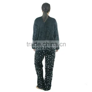 Kevince Flannel Pyjama Set Panda Emb Knitting Woman Clothing Nightwear Homewear MOQ 1000sets thumbnail-2