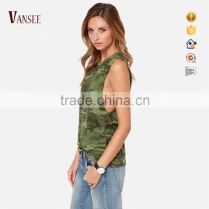 Printing Camo Lower Armhole Design Loose Tank Top for Women thumbnail-1