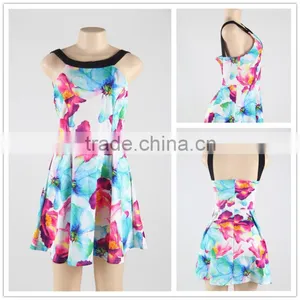 2016 Latest Fashion Halter Neck Women Casual One Piece Dress in Floral Print thumbnail-1