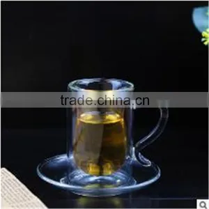 FDA Standard, Borosilicate Material Cups & Saucers Drinkware Type Double Wall Glass Coffee Cup Set With Creative Handle thumbnail-1