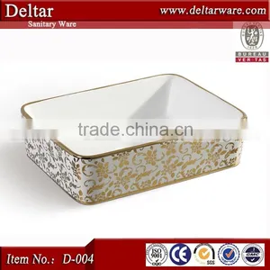 Sanitary Ware Made in China, Modern Bathroom Vanity With Gold Flower Picture, Coloured Bathroom Basins for Sale thumbnail-3