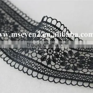2016 Fashiona Design 100% Polyester Flower Lace in Black Embroidery Lace Trim Decoration Lace Trim for Clothing thumbnail-2