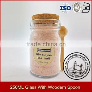 250ML 8.5OZ Glass Jar With Long Woodern Spoon For Salt Spices Seasoning Mixes thumbnail-1