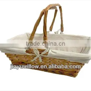 Cheap Willow Gift Basket With Liner and Drop Down Handles thumbnail-1