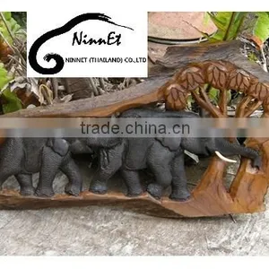 Wood Carved Elephant From Thailand thumbnail-1