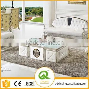 C369 Modern Stainless Steel Wooden Trunk Storage Glass Coffee Table thumbnail-1