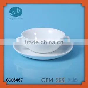 Hot Sale Cheap White Two Handle Ceramic Soup Bowl Wholesale,280cc Soup Cup Wholesale,promotional Soup Cup With Handle thumbnail-1