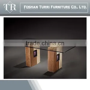 Modern White Rectangle Marble With Glass Top Console Table thumbnail-3