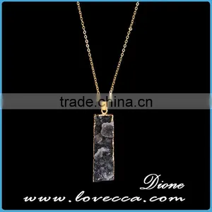 Gold Plated Retancgle Raw Agate Crystal Jewelry Druzy Geode Necklace thumbnail-4