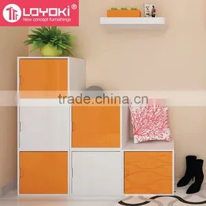 Colorful DIY Assembly Wood Cabinet MDF Stackable Cube Organizer Cube Storage Home Wood Furniture 2 Tier Storage Boxes thumbnail-1