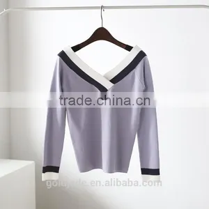 2017 Fashion Woman Sweater V-neck Loose Pullover Sweater Cheap Woman Sweater thumbnail-5