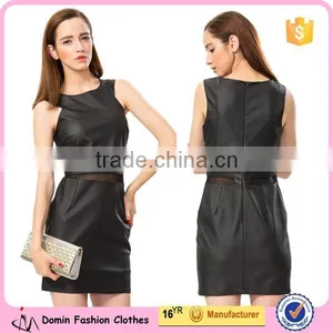 2015 New Fashion Mesh Insert Synthetic Leather Dress for Women thumbnail-2