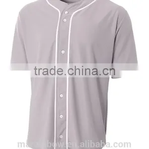 Mens Short Sleeve Full Button Baseball Top Blank Mesh Baseball Jerseys Grey/Black Plain Polyester Dry Fit Baseball Jersey thumbnail-3